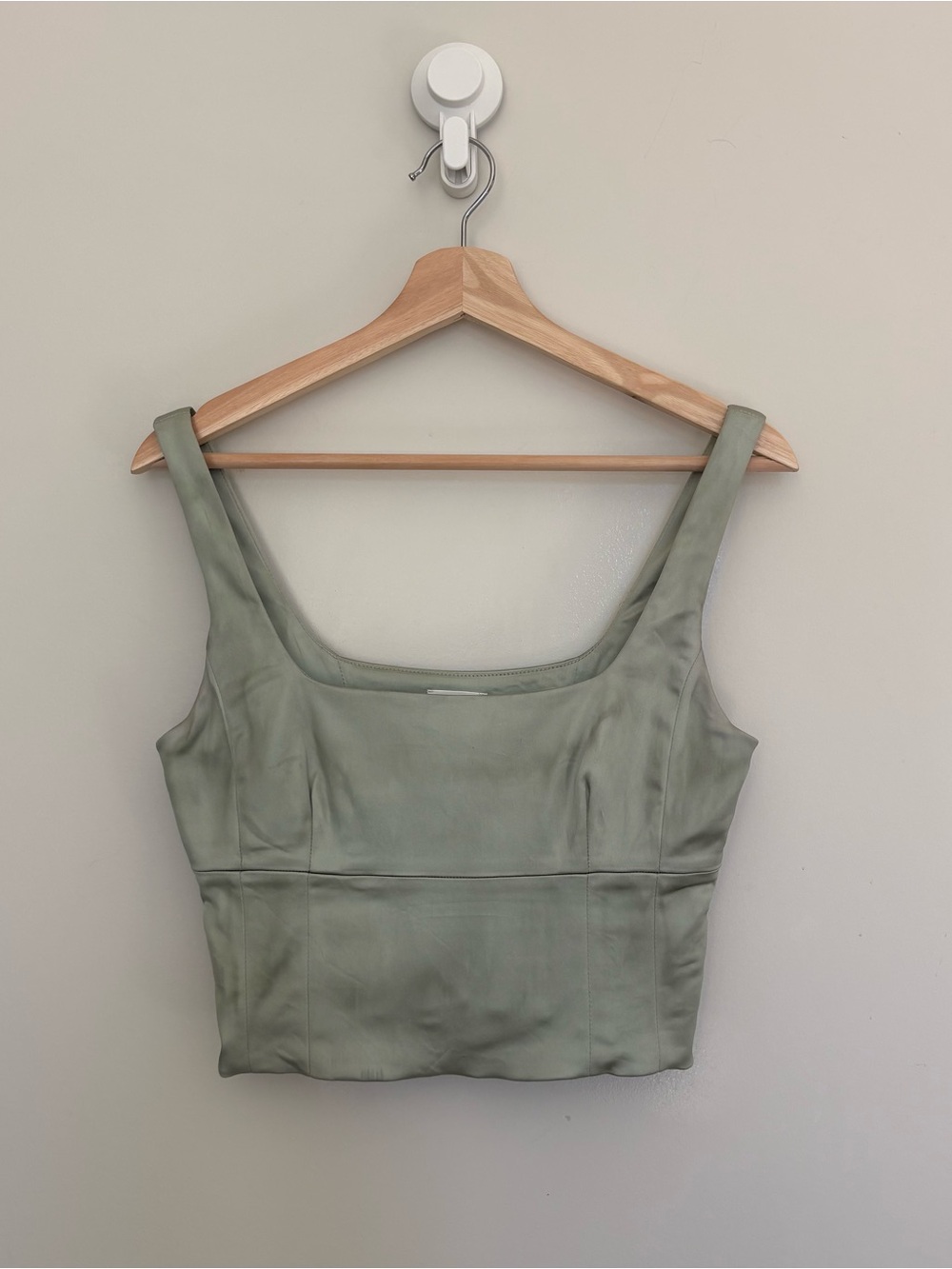 Wilfred Sage Green Satin Square-Neck Bustier Crop Top